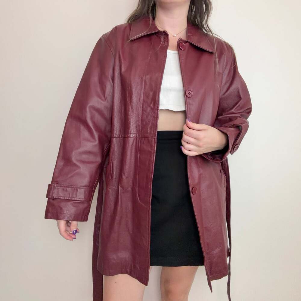 Vintage Cherry Red Leather Coat